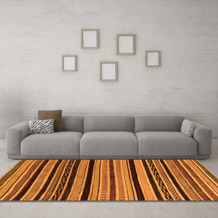 Machine Washable Abstract Orange Modern Area Rugs in a Living Room, wshabs2290org