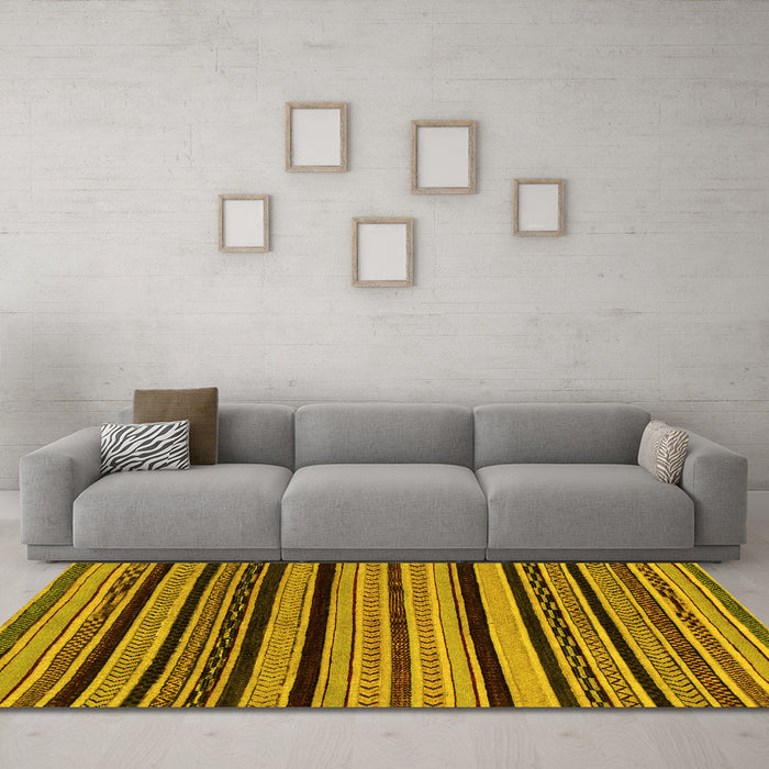 Machine Washable Abstract Yellow Modern Rug in a Living Room, wshabs2290yw
