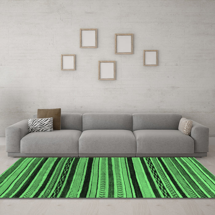 Machine Washable Abstract Emerald Green Modern Area Rugs in a Living Room,, wshabs2290emgrn