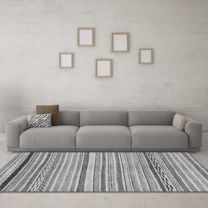 Machine Washable Abstract Gray Modern Rug in a Living Room,, wshabs2291gry