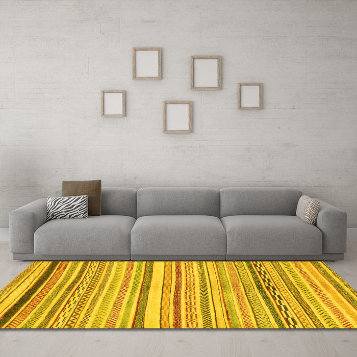 Machine Washable Abstract Yellow Modern Rug in a Living Room, wshabs2291yw