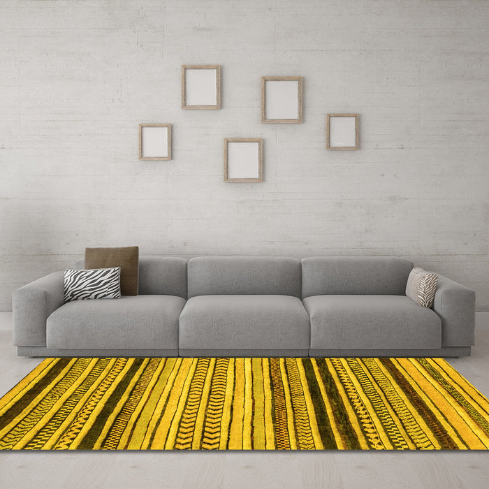 Machine Washable Abstract Yellow Modern Rug in a Living Room, wshabs2292yw