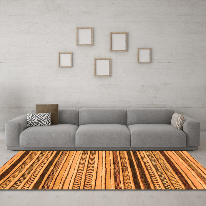 Machine Washable Abstract Orange Modern Area Rugs in a Living Room, wshabs2292org