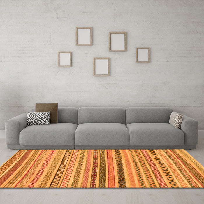 Machine Washable Abstract Orange Modern Area Rugs in a Living Room, wshabs2293org