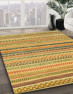 Machine Washable Abstract Saffron Yellow Rug in a Family Room, wshabs2293