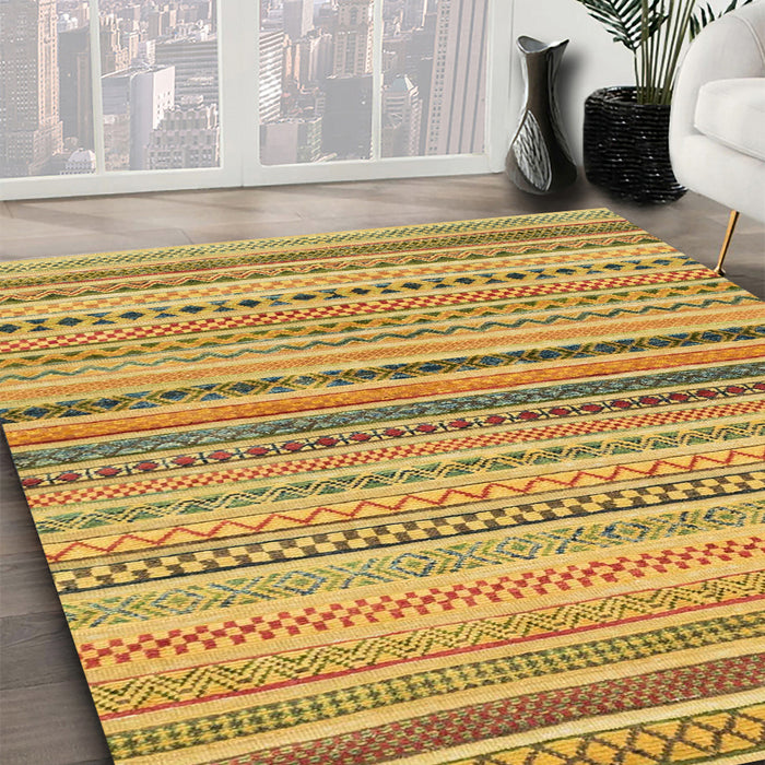 Machine Washable Abstract Saffron Yellow Rug in a Family Room, wshabs2293