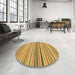 Round Machine Washable Abstract Saffron Yellow Rug in a Office, wshabs2293