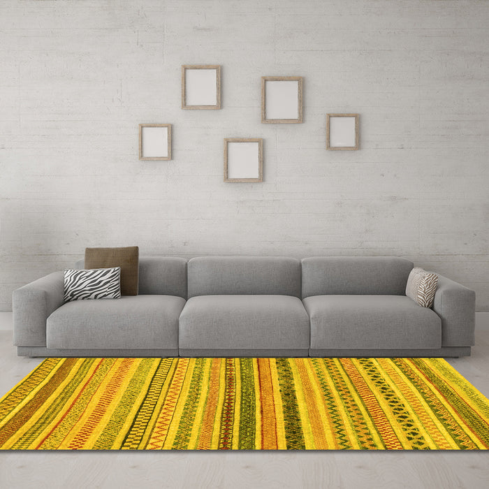 Machine Washable Abstract Yellow Modern Rug in a Living Room, wshabs2293yw