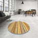 Round Abstract Chrome Gold Yellow Modern Rug in a Office, abs2294