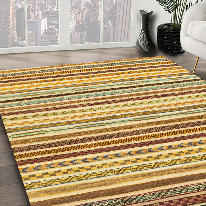 Abstract Chrome Gold Yellow Modern Rug in Family Room, abs2294