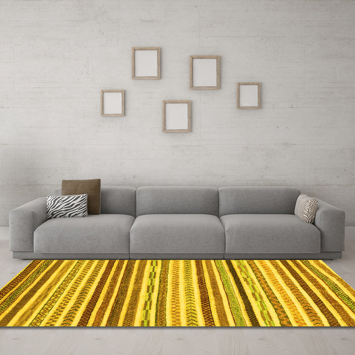 Machine Washable Abstract Yellow Modern Rug in a Living Room, wshabs2294yw