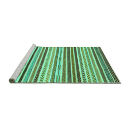 Sideview of Machine Washable Abstract Turquoise Modern Area Rugs, wshabs2294turq