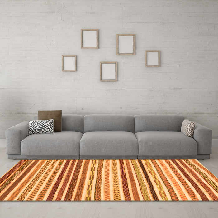 Machine Washable Abstract Orange Modern Area Rugs in a Living Room, wshabs2294org