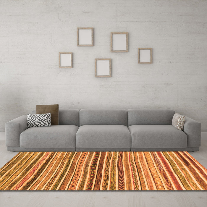 Machine Washable Abstract Orange Modern Area Rugs in a Living Room, wshabs2295org