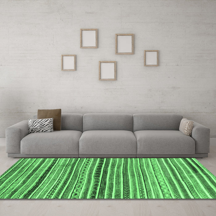 Machine Washable Abstract Emerald Green Modern Area Rugs in a Living Room,, wshabs2295emgrn