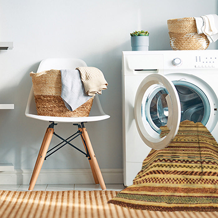 Machine Washable Abstract Saffron Yellow Rug in a Washing Machine, wshabs2296