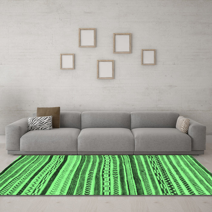 Machine Washable Abstract Emerald Green Modern Area Rugs in a Living Room,, wshabs2296emgrn