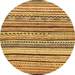 Round Abstract Saffron Yellow Modern Rug, abs2296