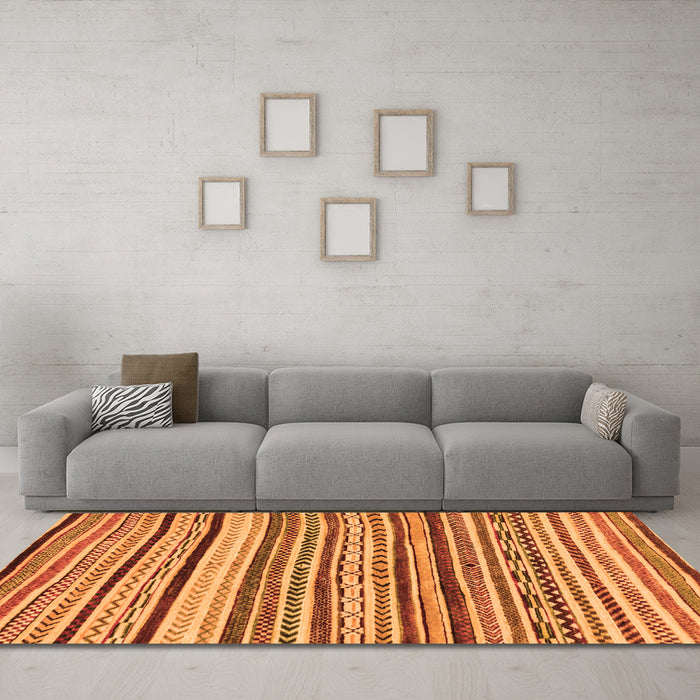Machine Washable Abstract Orange Modern Area Rugs in a Living Room, wshabs2296org