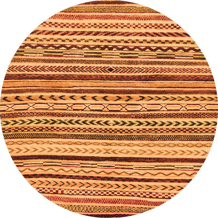 Round Machine Washable Abstract Orange Modern Area Rugs, wshabs2296org