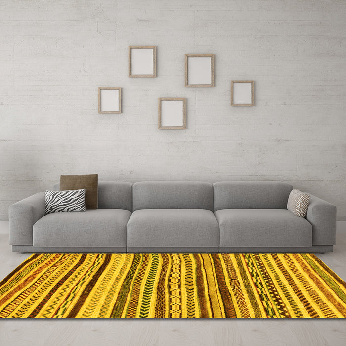 Machine Washable Abstract Yellow Modern Rug in a Living Room, wshabs2296yw