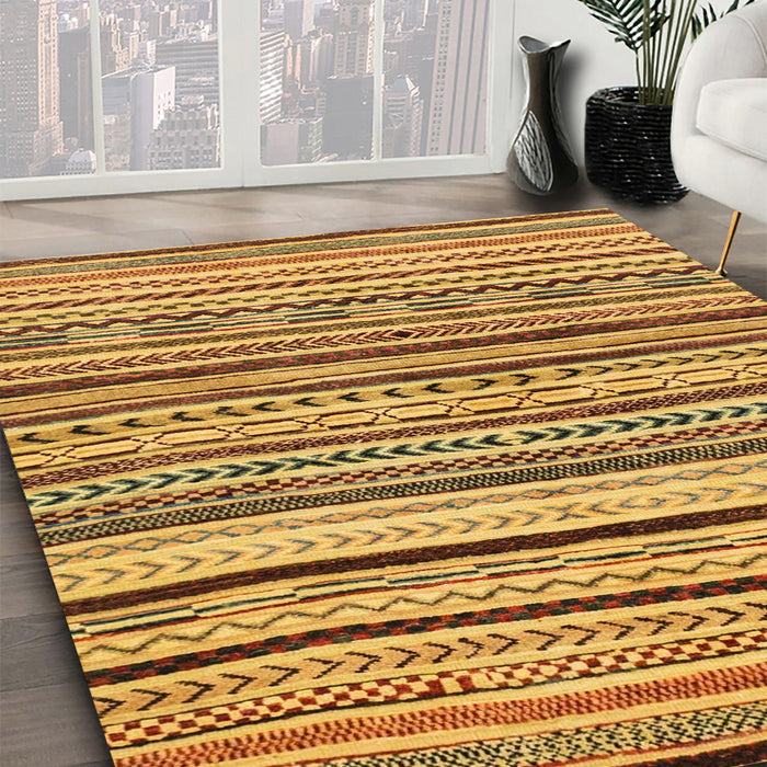 Abstract Saffron Yellow Modern Rug in Family Room, abs2296