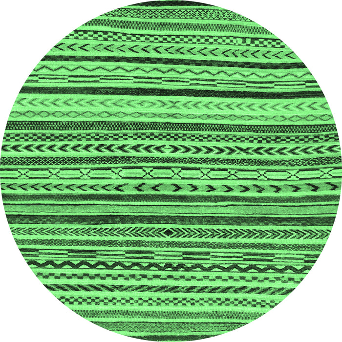 Round Machine Washable Abstract Emerald Green Modern Area Rugs, wshabs2296emgrn