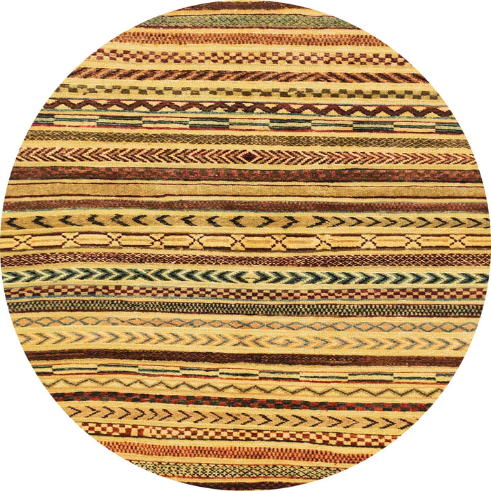 Round Machine Washable Abstract Saffron Yellow Rug, wshabs2296