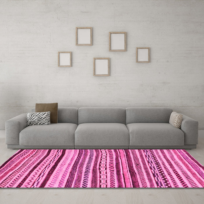 Machine Washable Abstract Pink Modern Rug in a Living Room, wshabs2296pnk