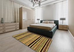Abstract Yellow Modern Rug in a Bedroom, abs2297