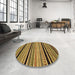 Round Machine Washable Abstract Yellow Rug in a Office, wshabs2297