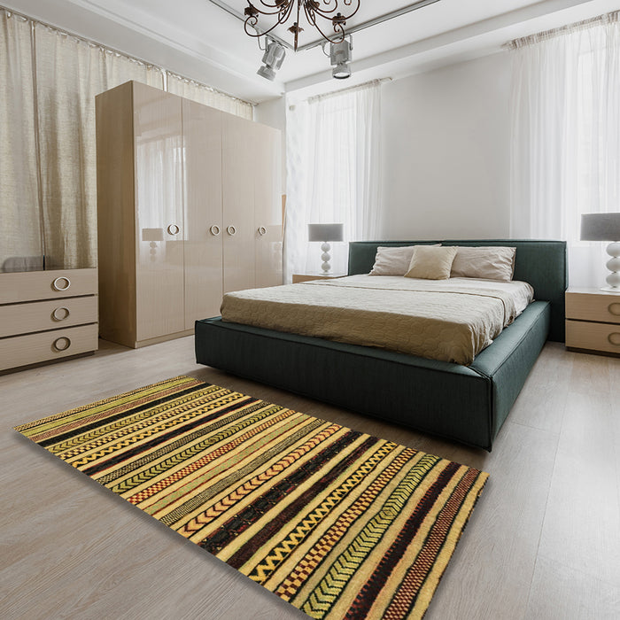 Machine Washable Abstract Yellow Rug in a Bedroom, wshabs2297