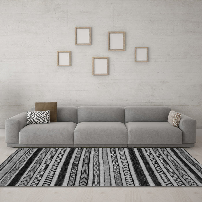 Machine Washable Abstract Gray Modern Rug in a Living Room,, wshabs2297gry