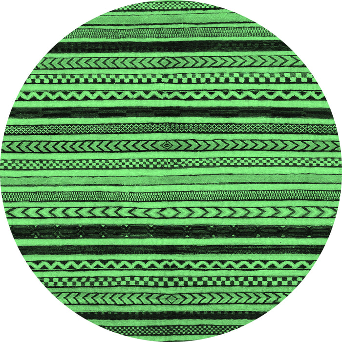 Round Machine Washable Abstract Emerald Green Modern Area Rugs, wshabs2297emgrn