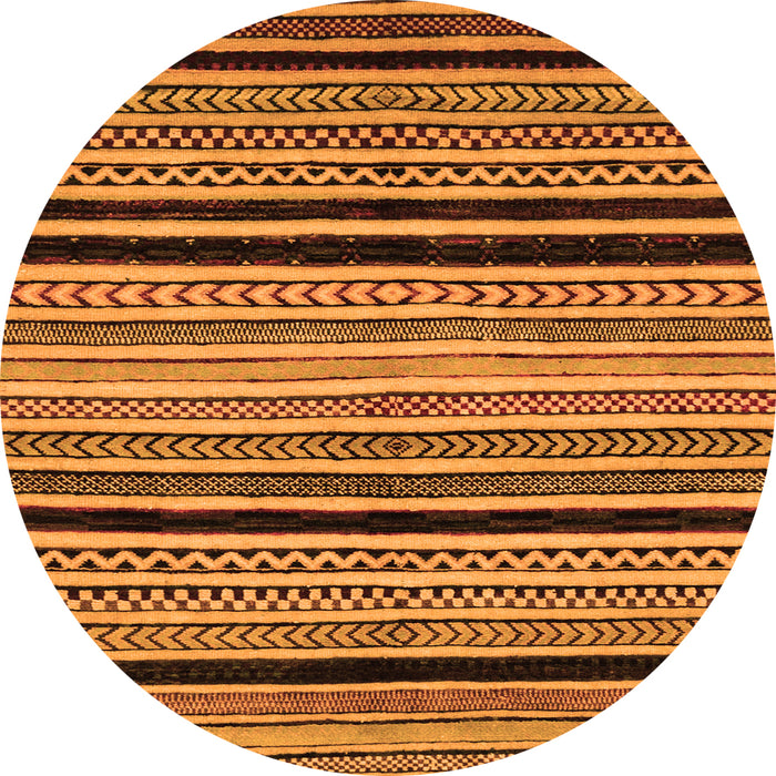 Round Machine Washable Abstract Orange Modern Area Rugs, wshabs2297org