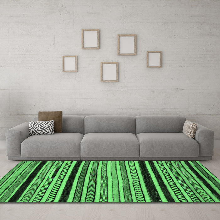Machine Washable Abstract Emerald Green Modern Area Rugs in a Living Room,, wshabs2297emgrn