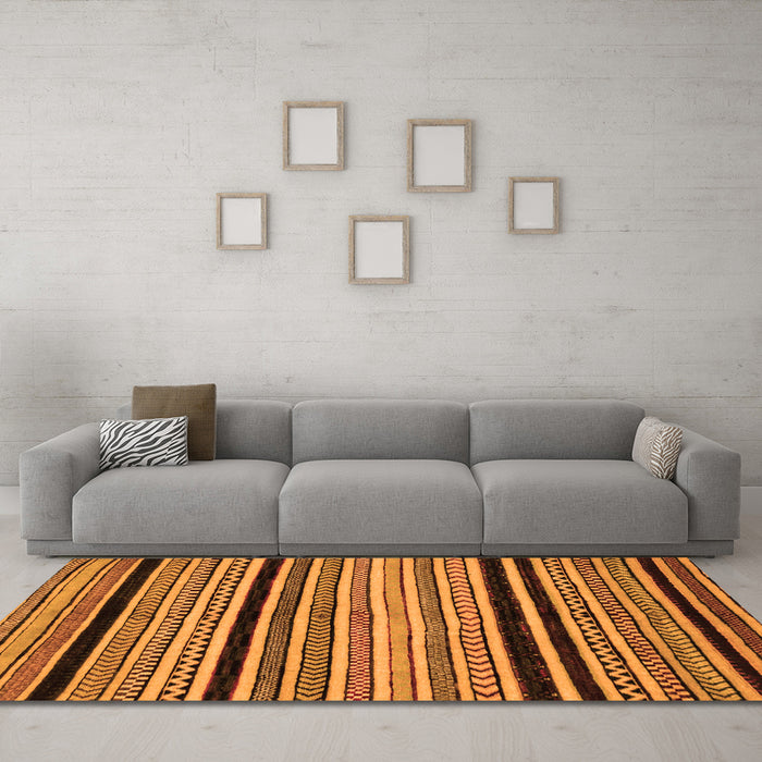 Machine Washable Abstract Orange Modern Area Rugs in a Living Room, wshabs2297org