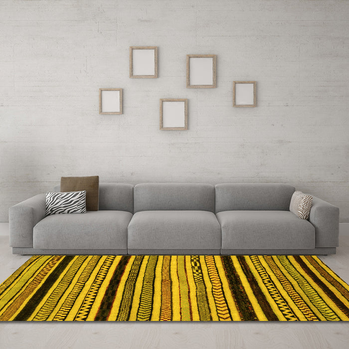 Machine Washable Abstract Yellow Modern Rug in a Living Room, wshabs2297yw