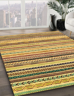 Machine Washable Abstract Gen Brown Yellow Rug in a Family Room, wshabs2298