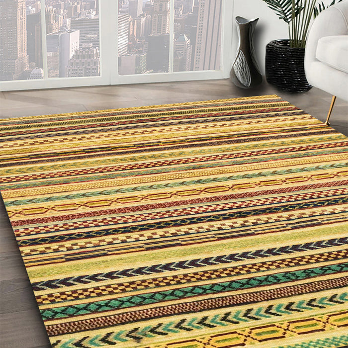 Abstract Golden Brown Yellow Modern Rug in Family Room, abs2298