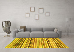 Machine Washable Abstract Yellow Modern Rug in a Living Room, wshabs2298yw