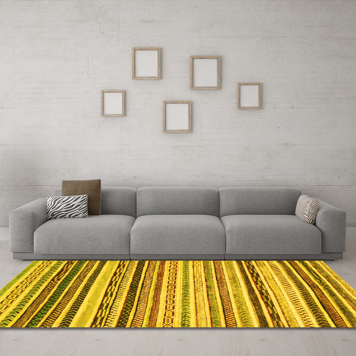 Machine Washable Abstract Yellow Modern Rug in a Living Room, wshabs2298yw