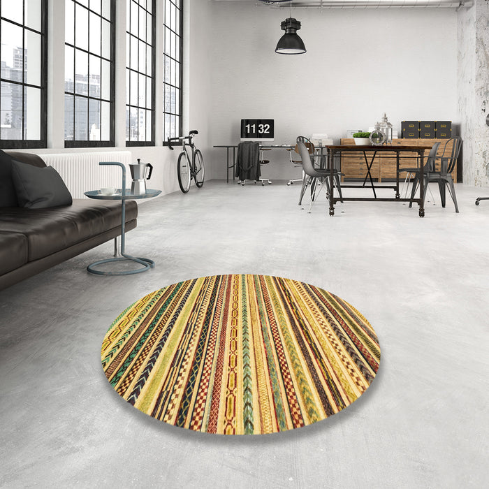 Round Machine Washable Abstract Gen Brown Yellow Rug in a Office, wshabs2298