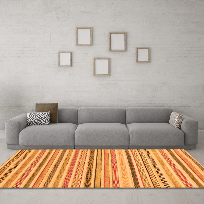 Machine Washable Abstract Orange Modern Area Rugs in a Living Room, wshabs2299org