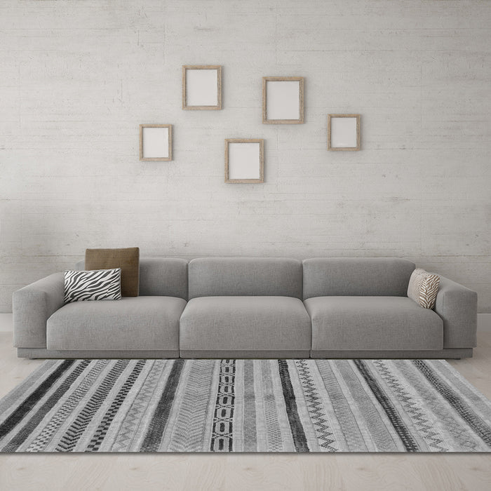 Machine Washable Abstract Gray Modern Rug in a Living Room,, wshabs2300gry