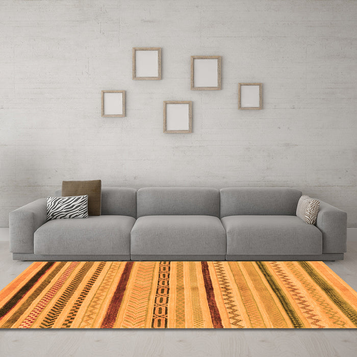 Machine Washable Abstract Orange Modern Area Rugs in a Living Room, wshabs2300org