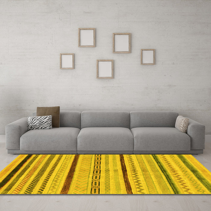 Machine Washable Abstract Yellow Modern Rug in a Living Room, wshabs2300yw
