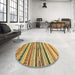 Round Abstract Light Brown Modern Rug in a Office, abs2301