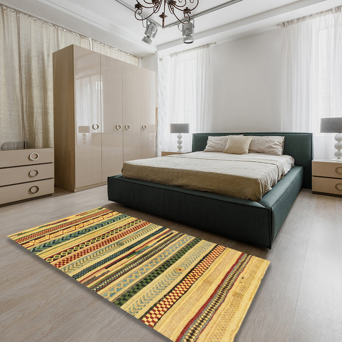 Machine Washable Abstract Light Brown Rug in a Bedroom, wshabs2301