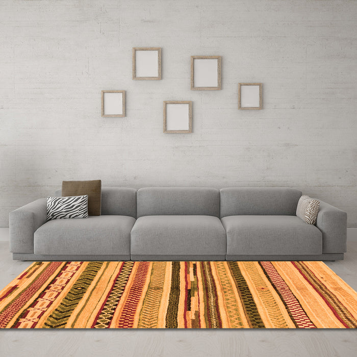 Machine Washable Abstract Orange Modern Area Rugs in a Living Room, wshabs2301org